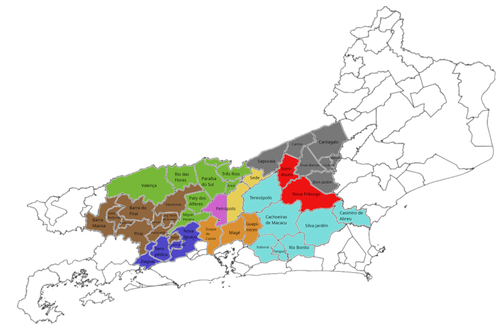 Mapa contendo os municípios do estado do Rio de Janeiro onde atuamos.